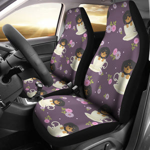 Dachshund in Coffee Cup Flower Pattern Universal Fit Car Seat Covers