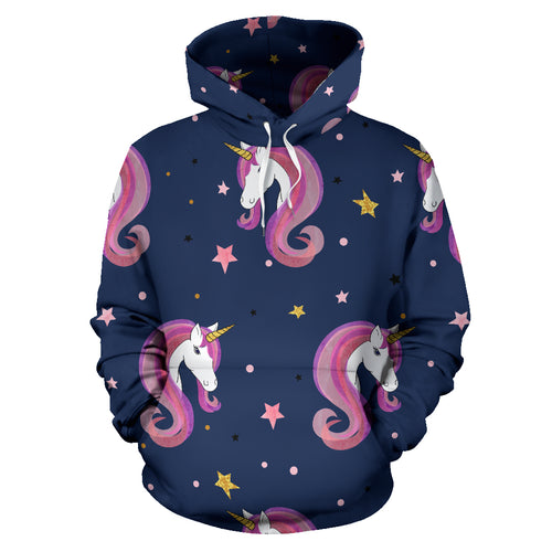Unicorn Head Pattern Men Women Pullover Hoodie