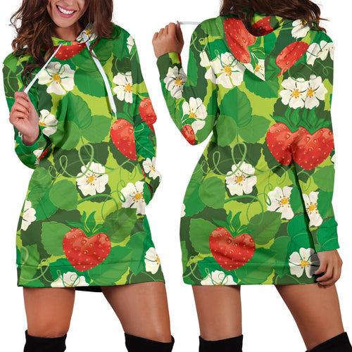 Strawberry Leaves Pattern Women Hoodie Dress