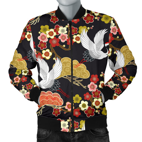 Japanese Crane Pattern Men Bomber Jacket