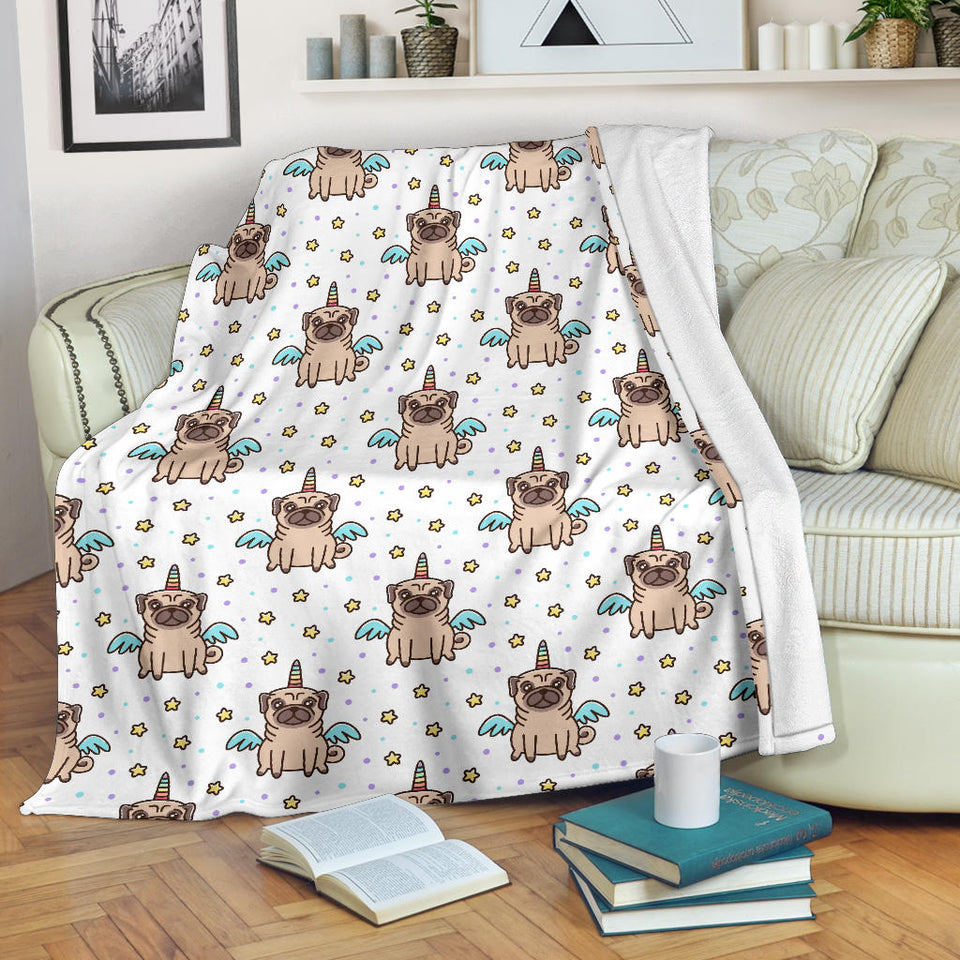Unicorn Pug Pattern Premium Blanket