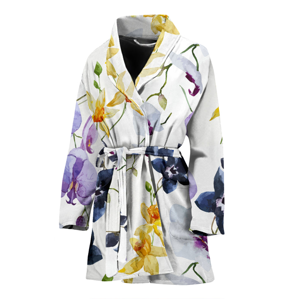 Orchid Pattern Background Women Bathrobe