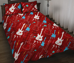 Electical Guitar Red Pattern Quilt Bed Set