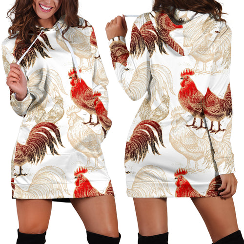 Rooster Chicken Pattern Women Hoodie Dress