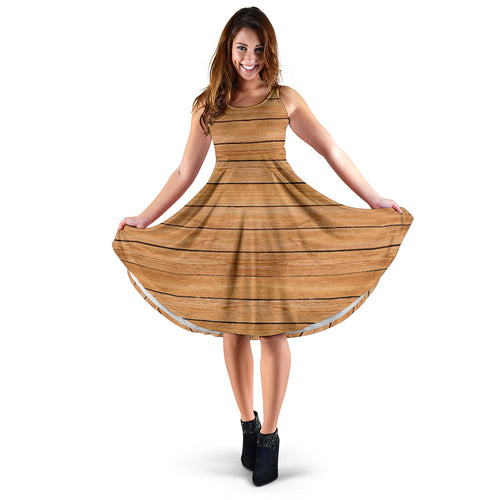 Wood Printed Pattern Print Design 04 Sleeveless Midi Dress