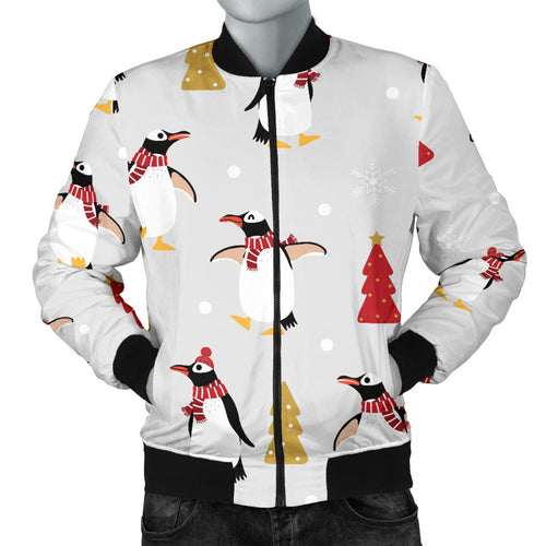 Penguin Christmas Tree Pattern Men Bomber Jacket