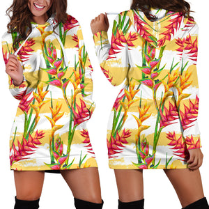 Heliconia Pattern Women Hoodie Dress