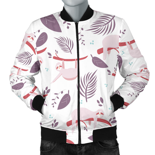 Sloth Leaves Pattern Men Bomber Jacket