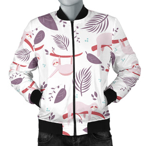 Sloth Leaves Pattern Men Bomber Jacket