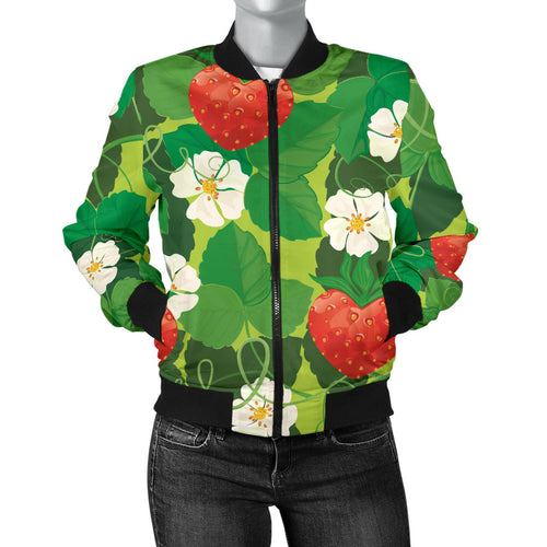 Strawberry Leaves Pattern Women Bomber Jacket