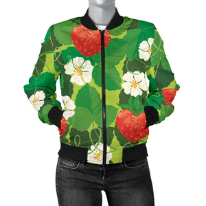 Strawberry Leaves Pattern Women Bomber Jacket