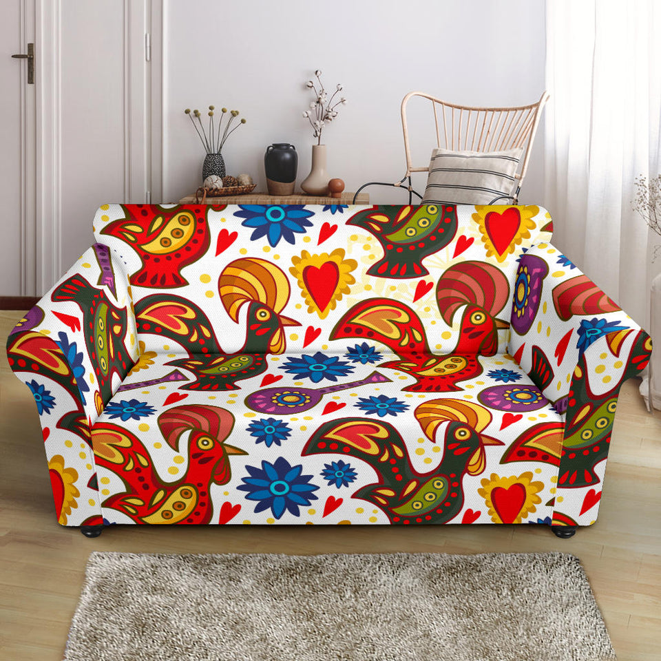 Colorful Rooster Chicken Guitar Pattern Loveseat Couch Slipcover