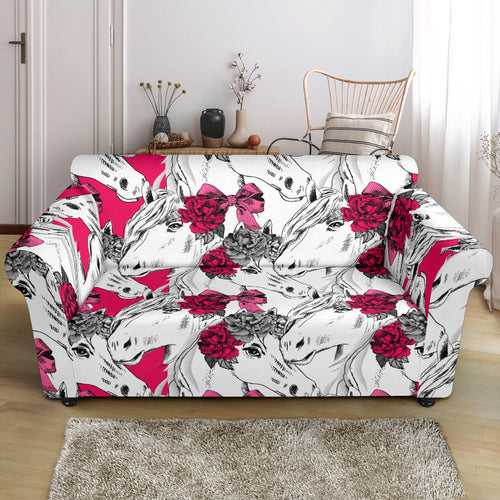 Horse Head Rose Pattern Loveseat Couch Slipcover