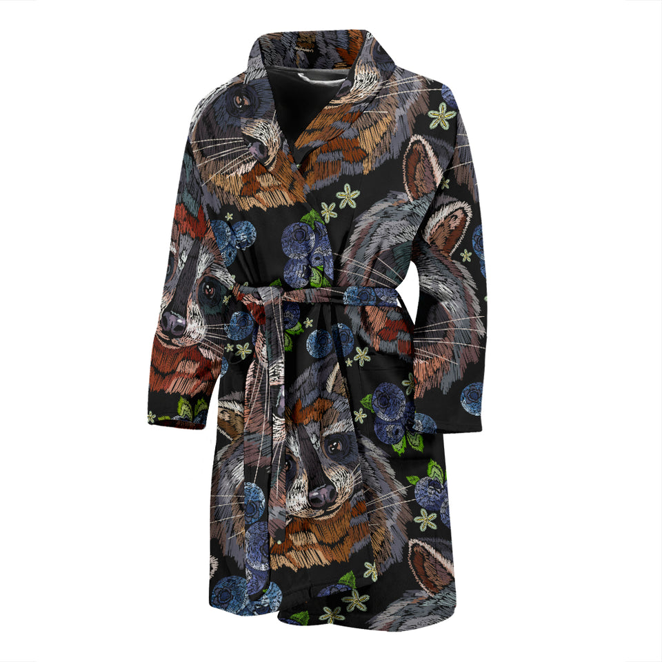 Raccoon Blueburry Pattern Men Bathrobe