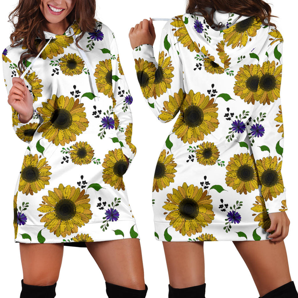 Sunflower Pattern Background Women Hoodie Dress