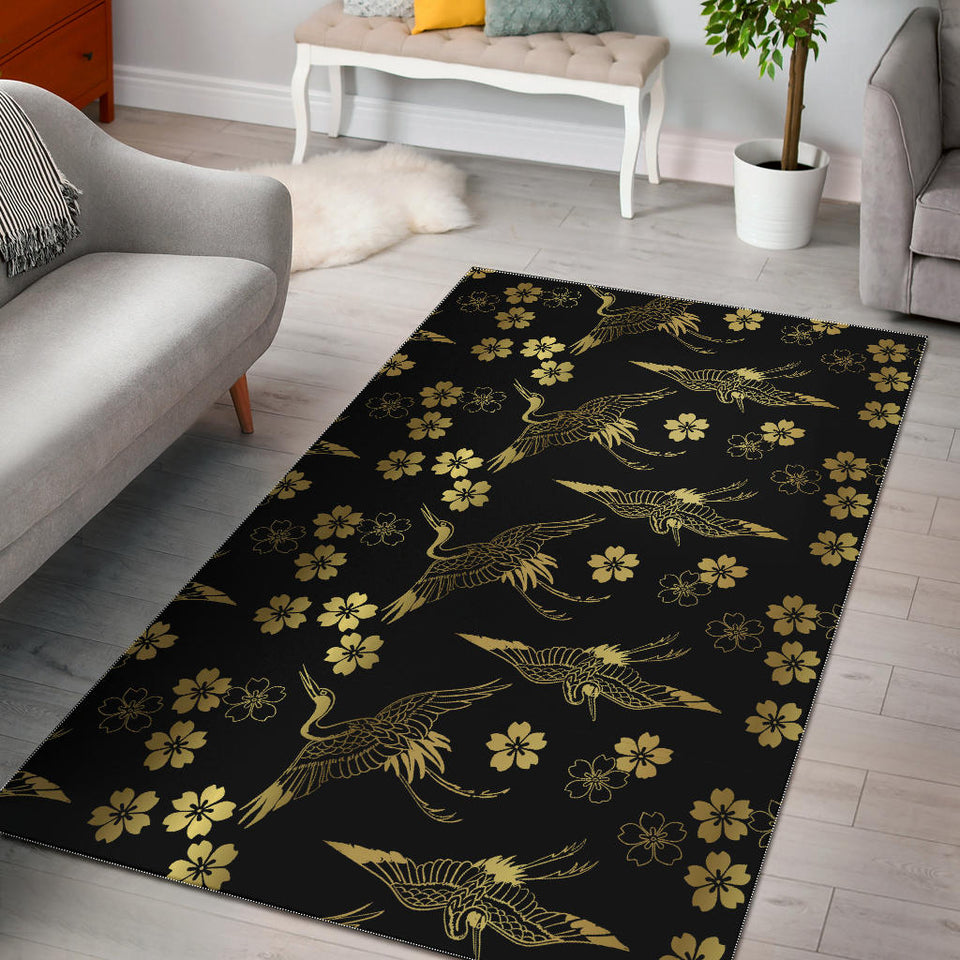 Gold Japanese Theme Pattern Area Rug
