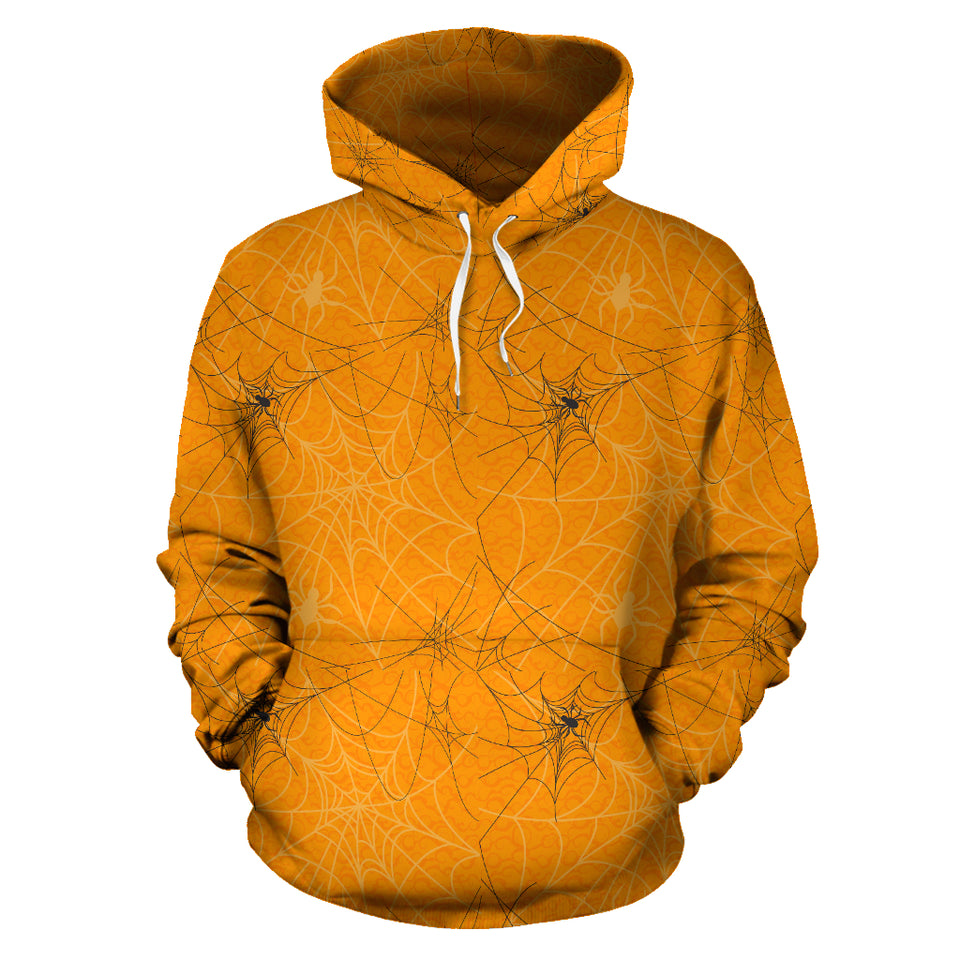 Cobweb Spider Web Pattern Orange Background Men Women Pullover Hoodie