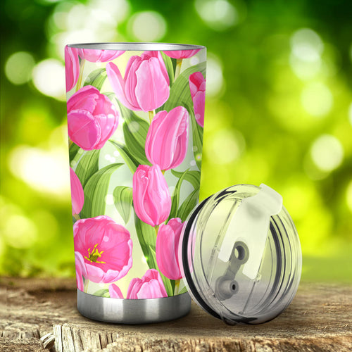 Pink Tulip Pattern Tumbler