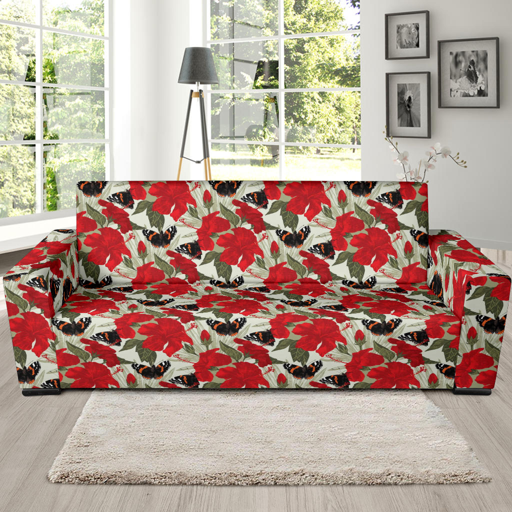 Hibiscus Pattern Print Design 04 Sofa Slipcover
