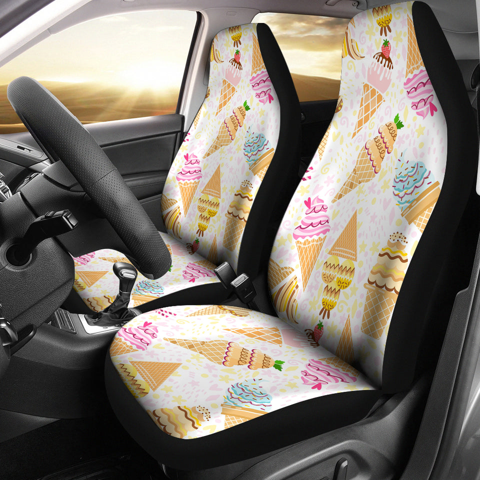 Ice Cream Cone Pattern Background Universal Fit Car Seat Covers