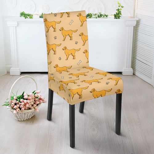 Golden Retriever Pattern Print Design 04 Dining Chair Slipcover