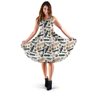 Skate Board Pattern Print Design 01 Sleeveless Midi Dress