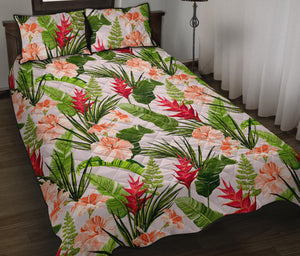 Heliconia Hibiscus Leaves Pattern Quilt Bed Set