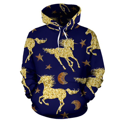 Unicorn Gold Pattern Men Women Pullover Hoodie