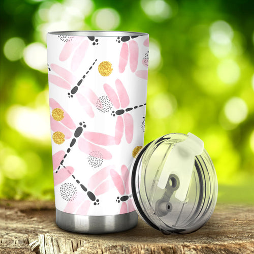 Pink Dragonfly Pattern Tumbler