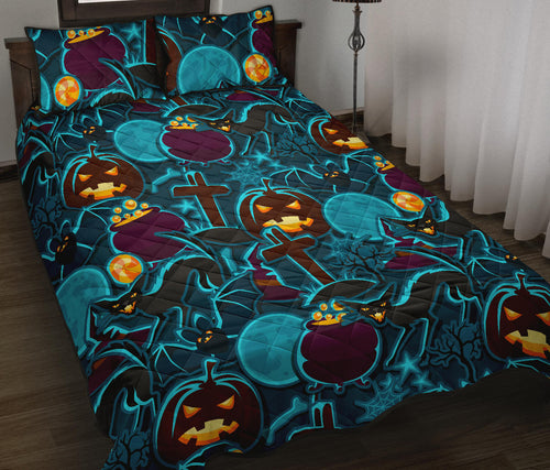 Halloween Pumpkin Cat Pattern Quilt Bed Set