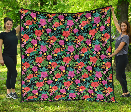Hibiscus Pattern Print Design 01 Premium Quilt