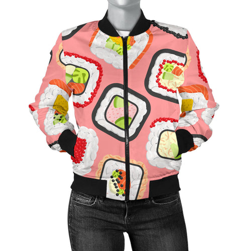 Sushi Roll Pattern Women Bomber Jacket
