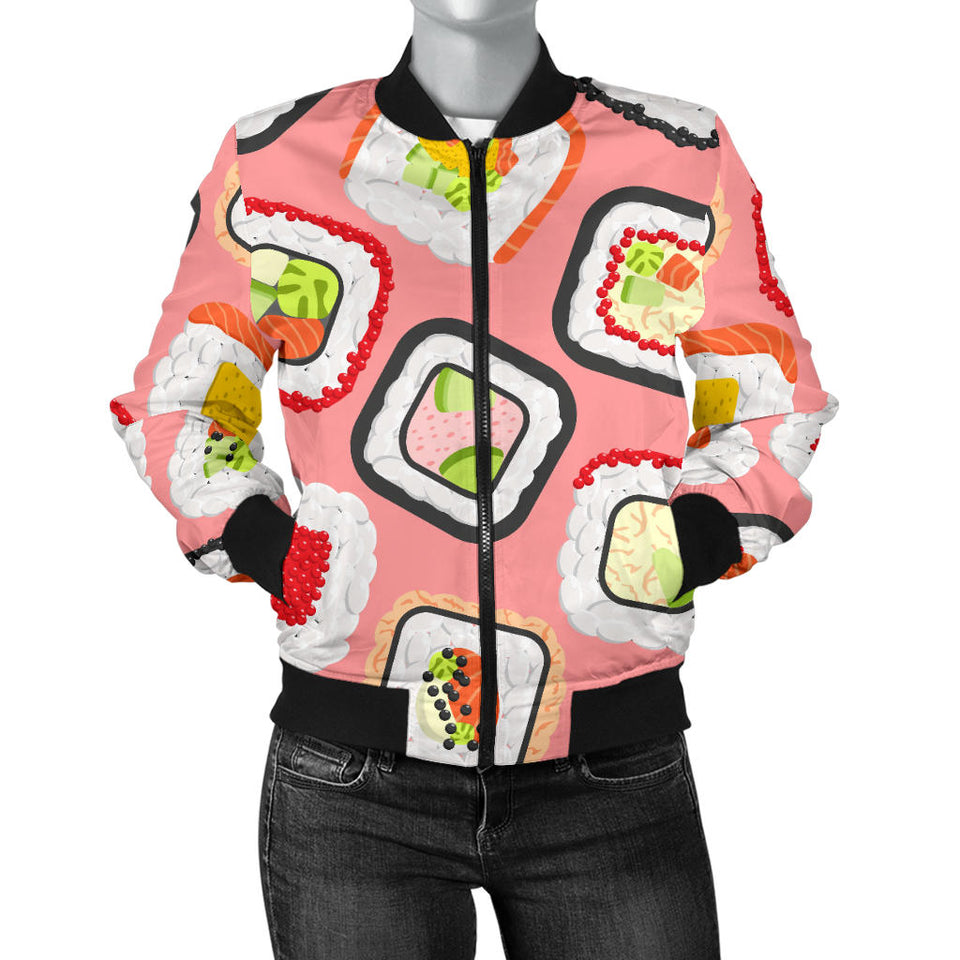 Sushi Roll Pattern Women Bomber Jacket