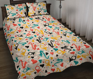 Saxophone Pattern Background Quilt Bed Set