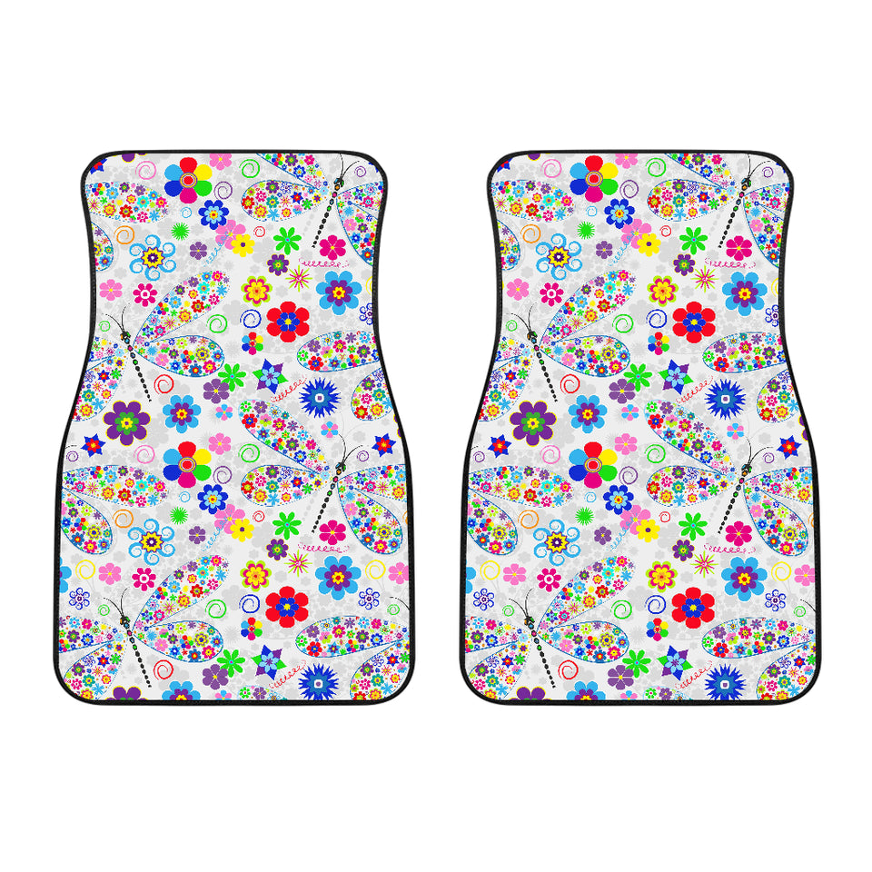 Dragonfly Color Flower Pattern Front Car Mats