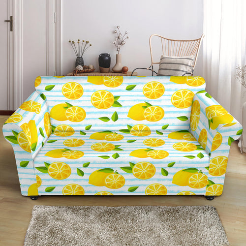 Lemon Pattern Background Loveseat Couch Slipcover