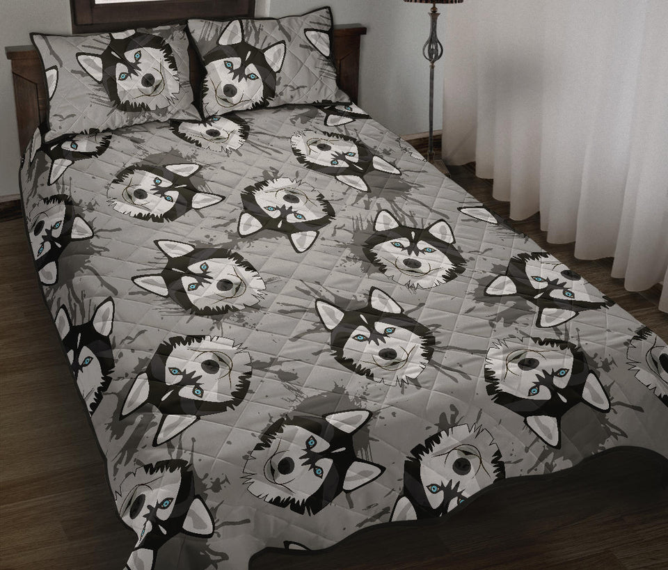 Siberian Husky Pattern Theme Quilt Bed Set