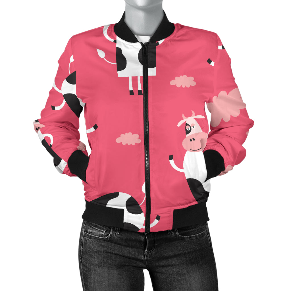 Cow Pattern Pink Background Women Bomber Jacket