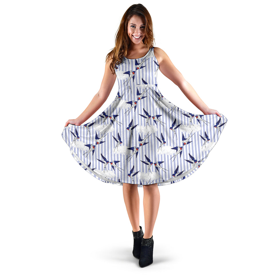 Swallow Pattern Print Design 03 Sleeveless Midi Dress