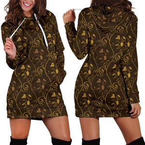 Gold Grape Pattern Women Hoodie Dress