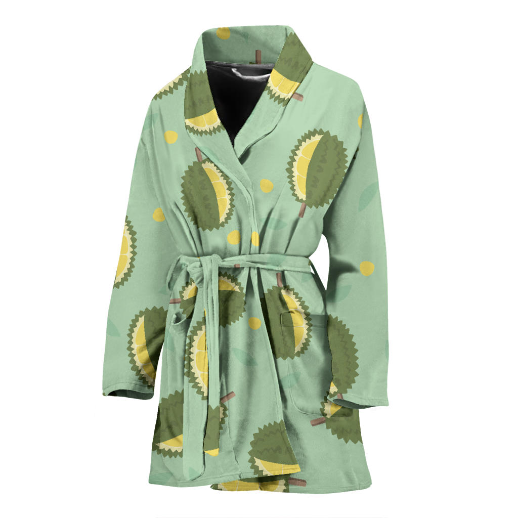 Durian Pattern Green Background Women Bathrobe