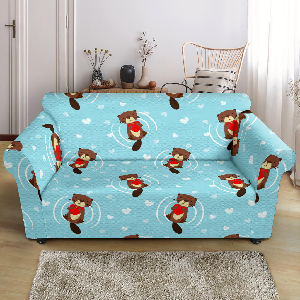 Otter Heart Pattern Loveseat Couch Slipcover