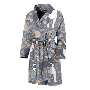 Boston Terrier Flower Pattern Gray Background Men Bathrobe