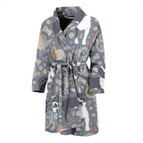 Boston Terrier Flower Pattern Gray Background Men Bathrobe