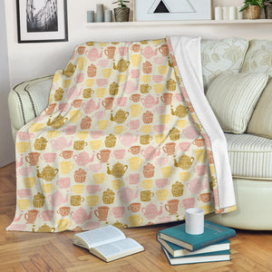 Tea pots Pattern Print Design 02 Premium Blanket