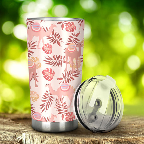 Pink Camel Leaves Pattern Tumbler