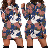 Swan Rose Pattern Women Hoodie Dress