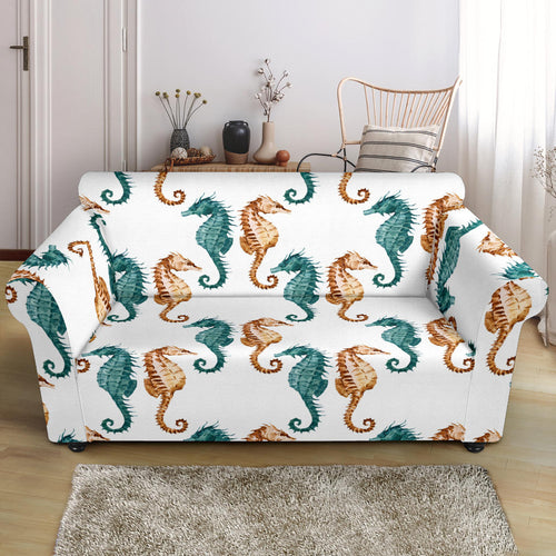 Seahorse Pattern Background Loveseat Couch Slipcover