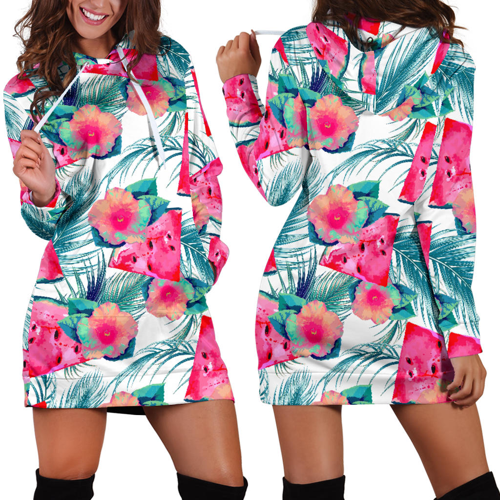 Watermelon Flower Pattern Women Hoodie Dress