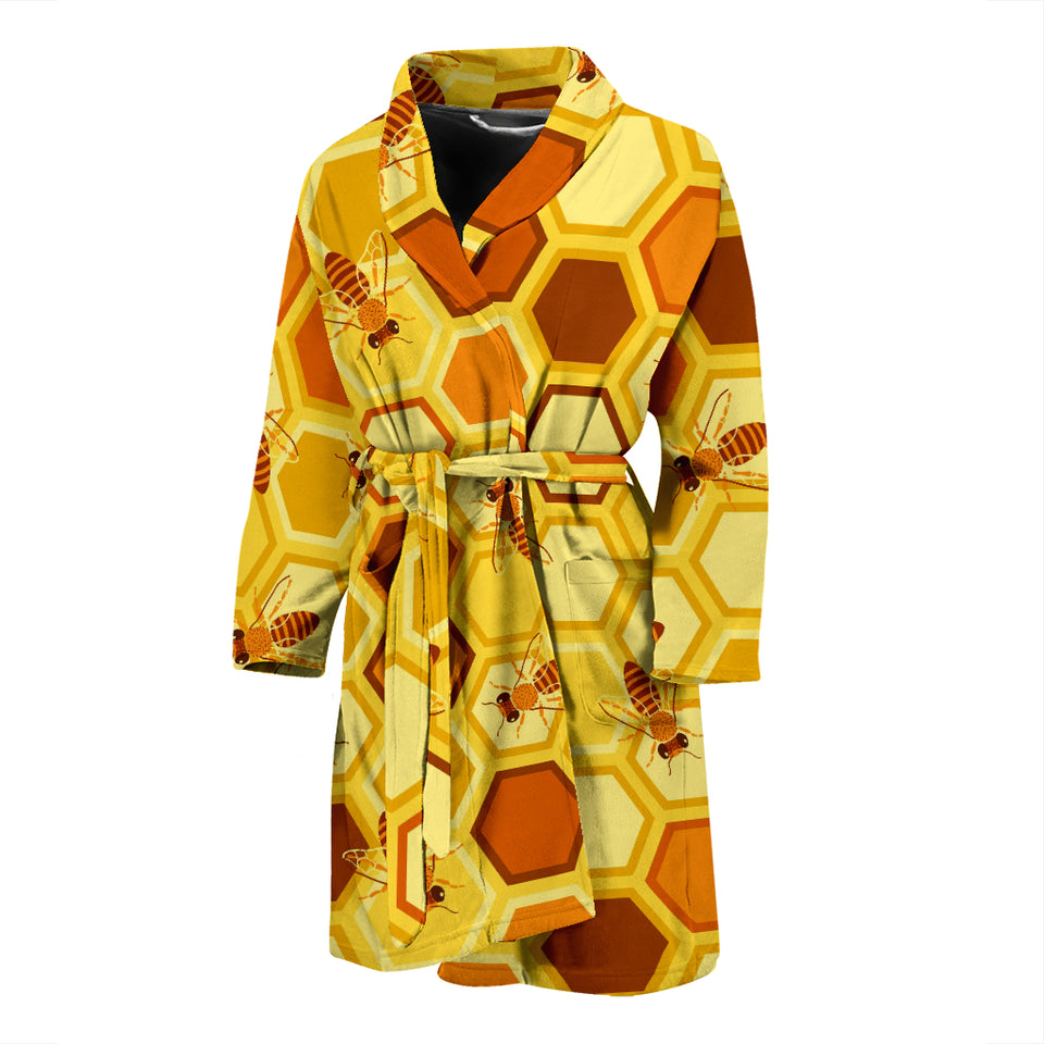 Bee and Honeycomb Pattern Men Bathrobe